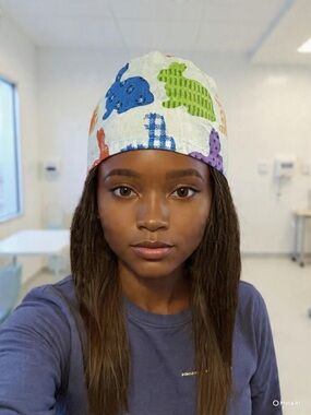 Cotton Bunny Print Surgical Cap  - White with Multicolor Bunnies